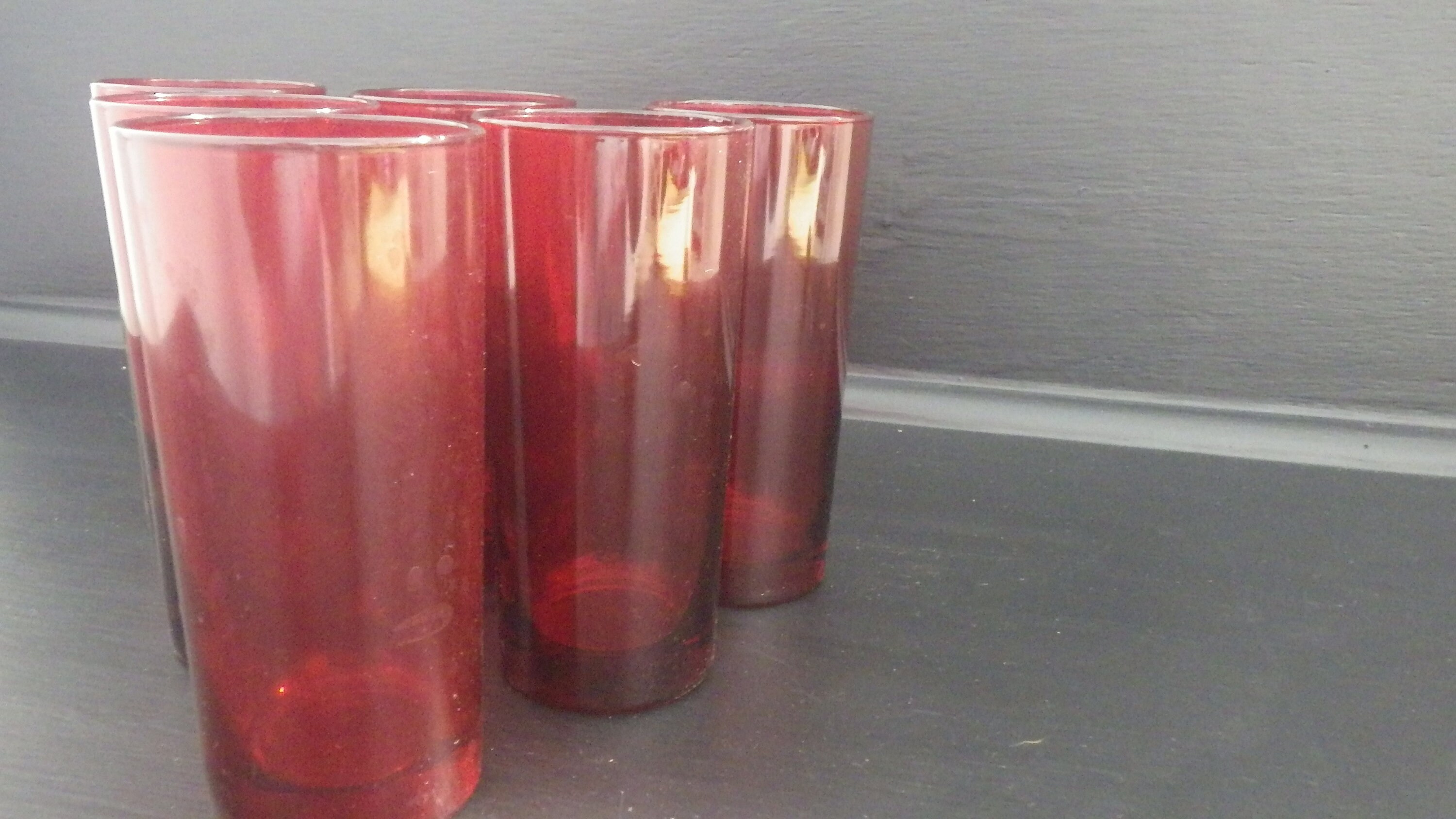 Vintage Red Tumblers Drinking Glasses Flat Bottom Coolers 6 Etsy