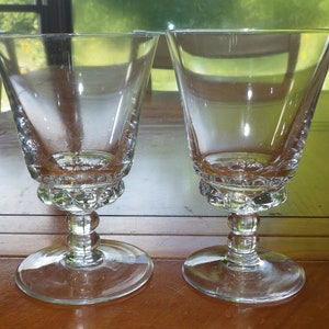 Vintage Wine Glasses Clear glass Double Ball Stem Flared bowl 2 8 ounce footed stems