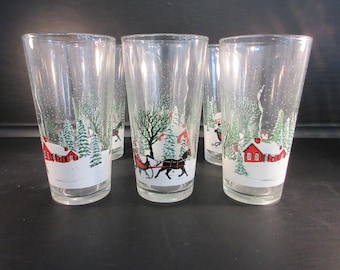 Christmas glasses tumblers Winter Village by LIBBEY GLASS COMPANY 6 12oz cooler