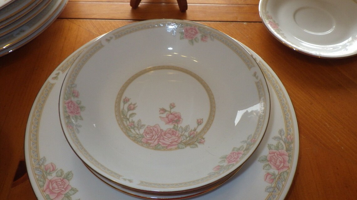 Pink Floral Dinnerware Set Fine Tienshan China Gold Christina Etsy