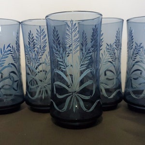 Libbey Blue Juice Glasses Bolero Blue Wheat Ribbon 6 4 oz flat bottom glasses