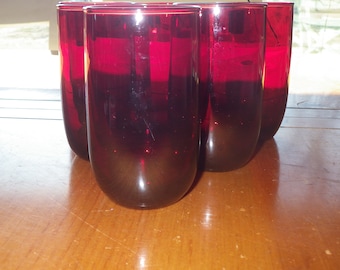 Red Tumblers Glasses Coolers juice glasses rounded design 6 9 ounce circa 1960