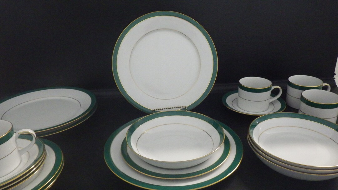 China Dinnerware Set Royal Jade by Muirfield Ser/4 Green Gold Etsy