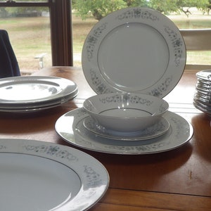 Dinnerware set China Bordeaux Blue and Gray by ROSE China Rimmed Platinum 26 pcs