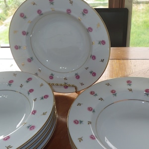 Rim Soup Bowls Rosalie by NORITAKE 8 8" gold trimmed bowls circa 1950s