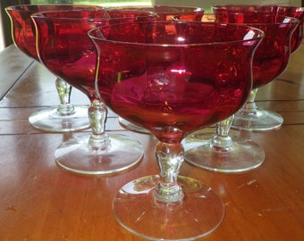 Bicchieri da cocktail vintage color rosso rubino per champagne - Morgantown, set da 6 anni '50