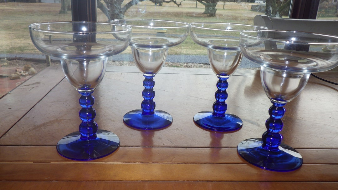 Blue Stem Margarita Glasses Graduated Ball Stem Clear Bowl 4 9 Oz