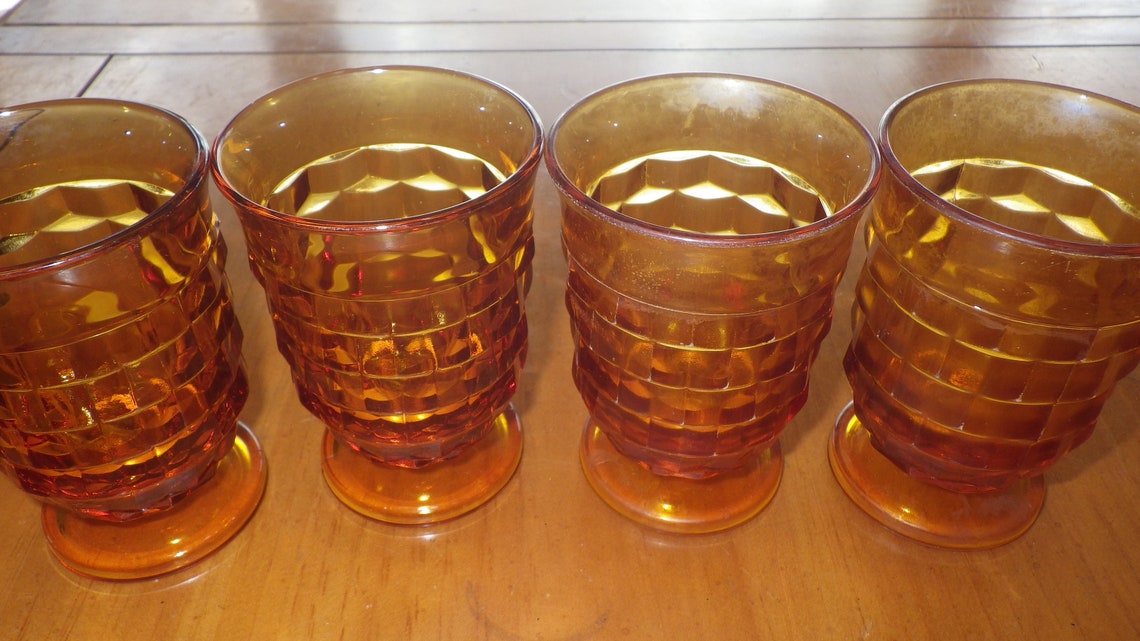 Amber Whitehall Juice Glasses 4 6 Ounce Footed Vintage Glasses Etsy