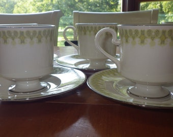Franciscan Pottery Cup and Saucer Sets 5 saucers 5 cups in the RARE Gabrielle Pattern