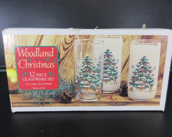 Bicchieri di Natale vintage: Woodland Friends, 17 oz, set da 12