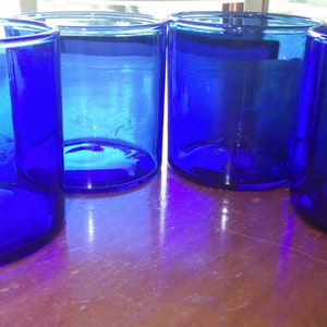 Cobalt Blue Juice glasses Whiskey Double Old Fashion glasses 4 9 oz flat bottom