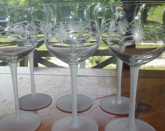 Frosted Stem Etched Wijnglazen Bloemdessin tulpenkom 6 8oz elegant glaswerk