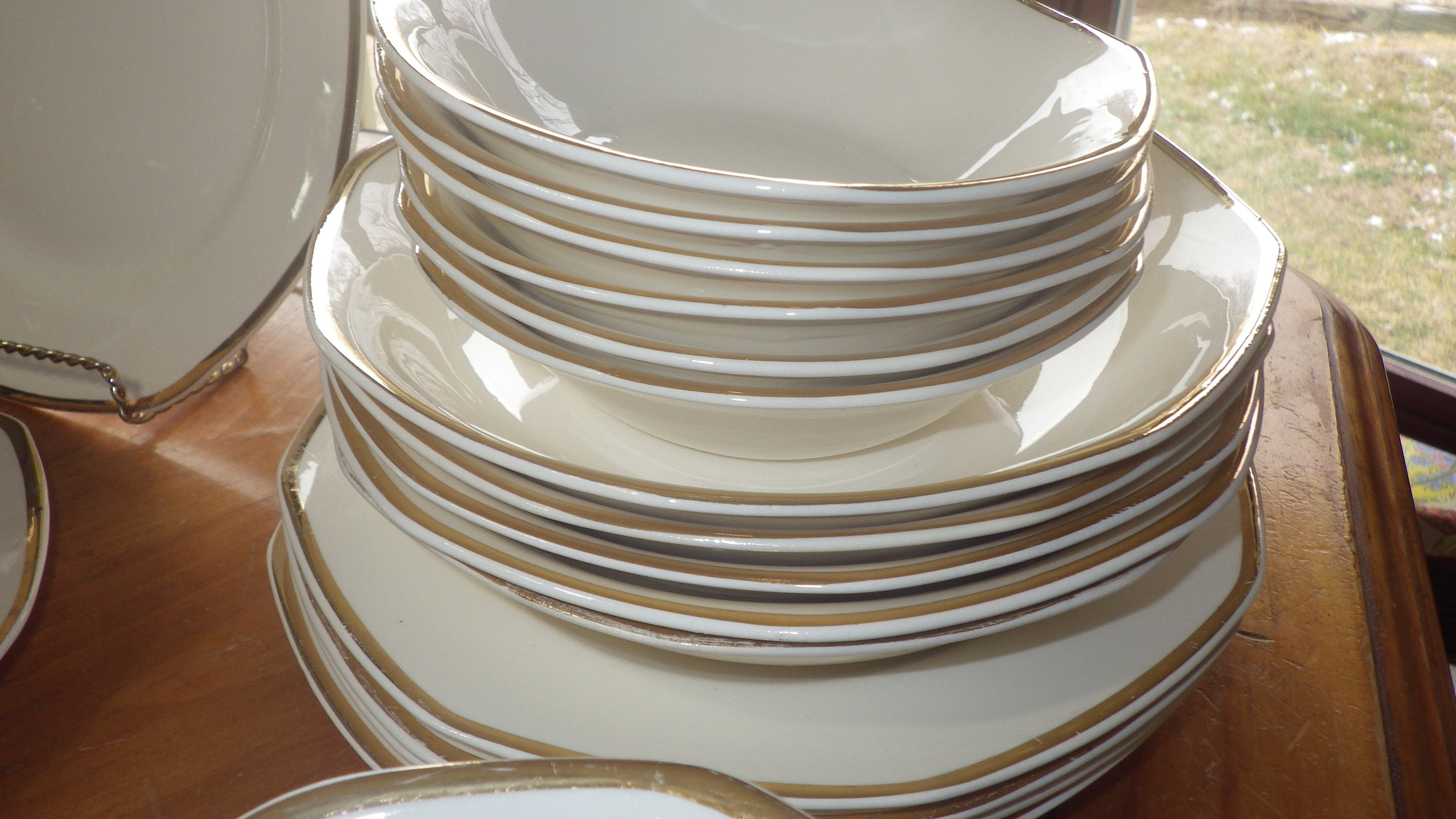 Vintage Homer Laughlin Dinnerware Set 1935 Yellowstone Cream Body Gold