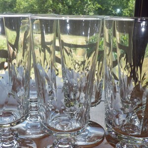 Elegant Ice Tea Goblet Glass fire polished Vertical lines 6 11 oz vintage stems VIntge 1950&#39;s