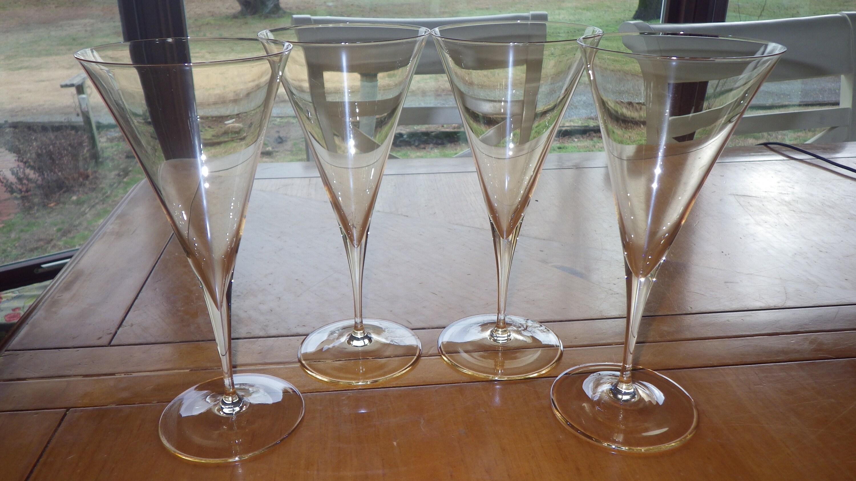 Champagne Flutes Trumpet Style Hand Blown Crystal Amber 4 12 Oz