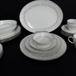 Vintage Fine China Dinnerware Set Marquis by Noritake s/4 hostess pcs 1965 #7540
