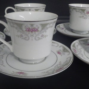Alberon Fine China Dessert Set: Platinum Trim, Floral Design, 12-Piece