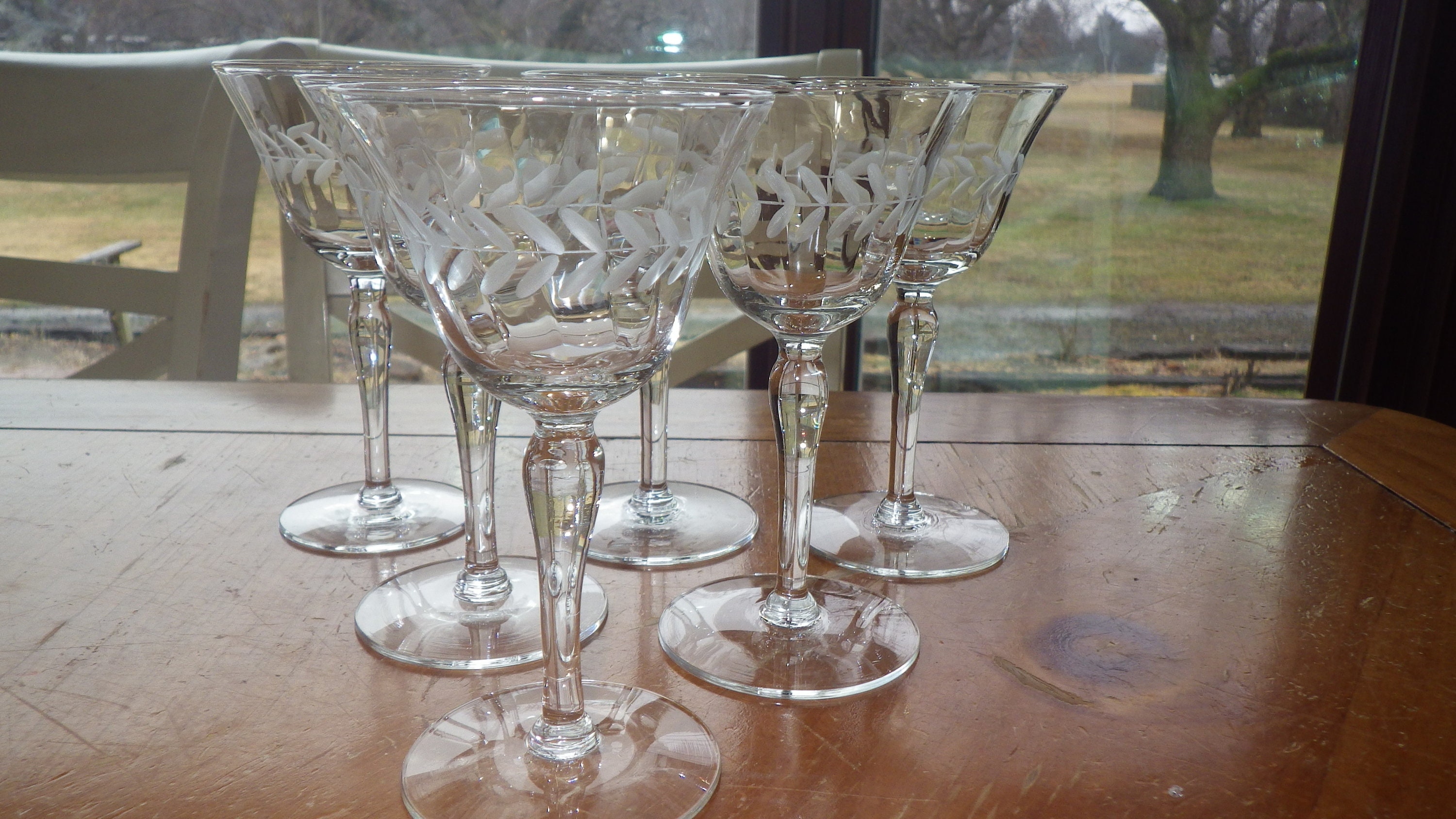 Vintage Cordial Liqueur Glasses Laurel Leaf Optic Panel Bowl 6 4 Oz