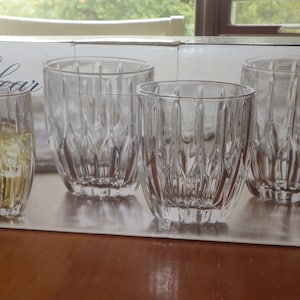 Crystal Whiskey Glasses vertical cut lines rounded bottom 4 NIB Crystal Clear