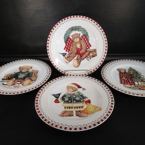 Christmas Teddy Bear Salad Plates Dessert Plates Debbie Mumm Sakura service 4 8&quot;