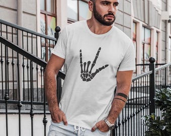 Rock On Skeleton Hand T-Shirt, Punk, Metal, Goth Style Shirt for Men or Women, Halloween Tshirt, Organic Cotton T-shirt, Oversized Tee Shirt