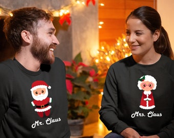 Pareja a juego sudaderas navideñas, Sr. y Sra. Claus Navidad, Lindos suéteres navideños, set de regalo de Navidad, Camisas navideñas para él y para ella