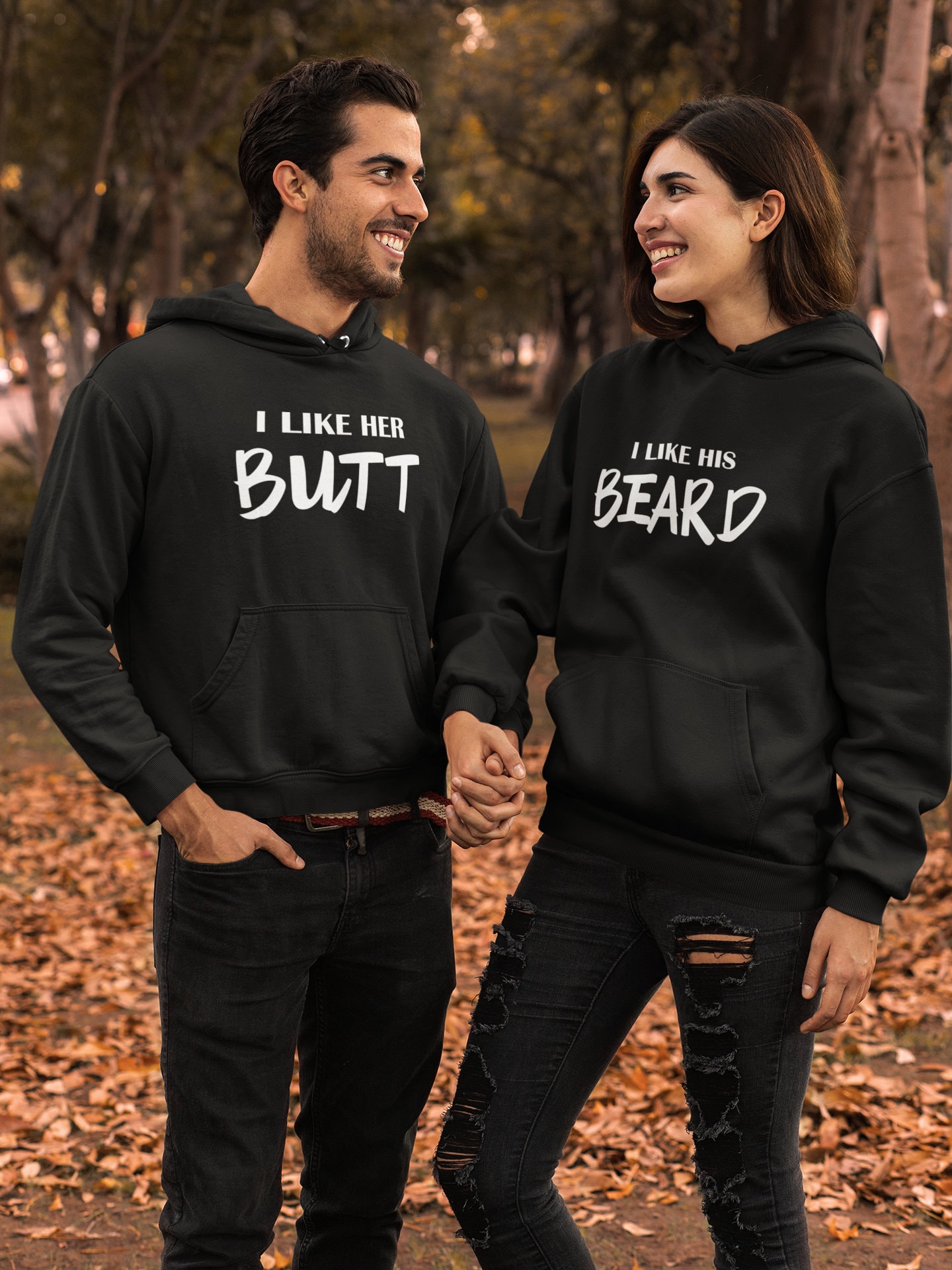 I Like Her Butt / His Beard - Funny Couple Mugs, His and Hers Coffee Mug Set