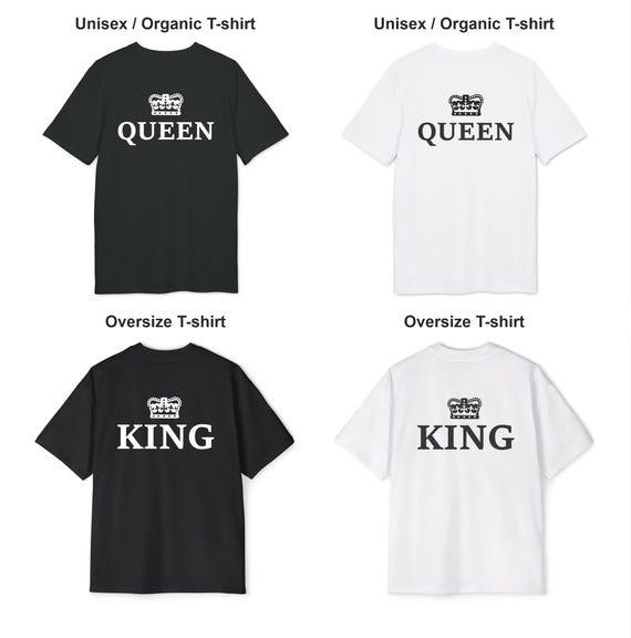 Magliette con stampa King Queen Back, abbigliamento per coppie