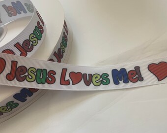 Grosgrain Ribbon Jesus Loves Me Doves Crosses Church Faith Sunday School 7/8"