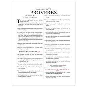 May include: A page from the Book of Proverbs, printed in black text on white paper. The text is arranged in columns with chapter and verse numbers. The page includes headings and annotations.