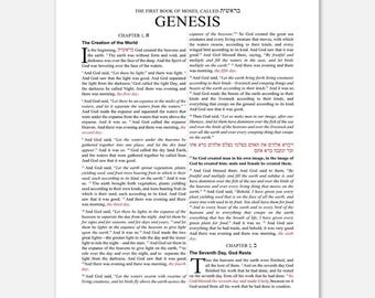 Genesis 1 Creation of the World Print - ESV Bible Verse, Hebrew Scripture (Matte Paper Poster)