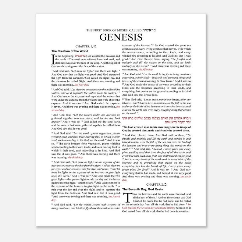 Genesis 1 Creation of the World Print - ESV Bible Verse, Hebrew ...
