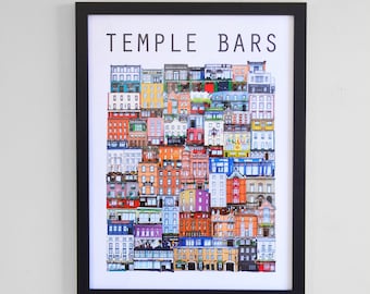 Temple Bars pub illustration, Dublin Pubs, Irish Gift, Illustration, 52 Pubs, Dublin Gift, Irish Art