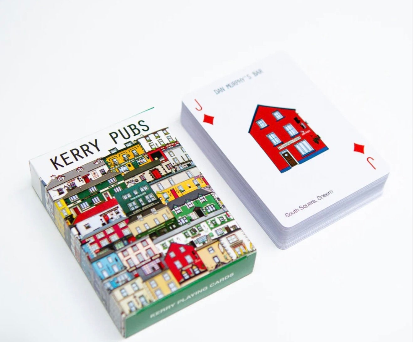 Karty do gry Kerry Pub, irlandzkie puby, pomysł na prezent Kerry, ilustracje pubów, irlandzka pamiątka, wyjątkowy prezent, 52 ilustracje pubów Kerry