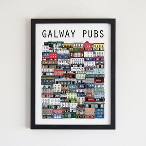 Galway Pubs Illustration, 52 Galway Pubs, Galway Gift, Irish Gift, Souvenir, Irish Pubs, Irish Art, Pub Illustration, Framed