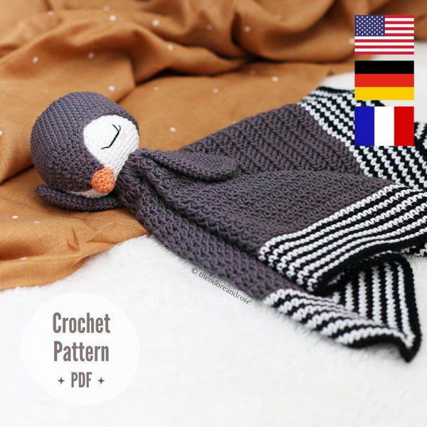 Po The Playful Penguin Lovey - Amigurumi Crochet Pattern (PDF Download) – English, German and French
