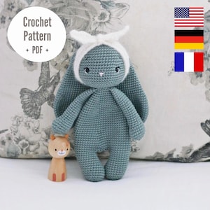 Bunny Lovey Amigurumi Häkelanleitung PDF - Scout the Amigurumi Softie Cuddler - PDF Pattern in Deutsch, Englisch und Französisch