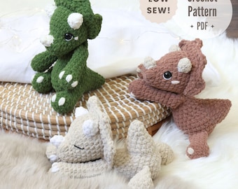 Triceratops Plushie Crochet Pattern PDF | Easy Dinosaur Amigurumi Plushie | Low Sew Crochet Toy Pattern | Instant Download - ENGLISH ONLY