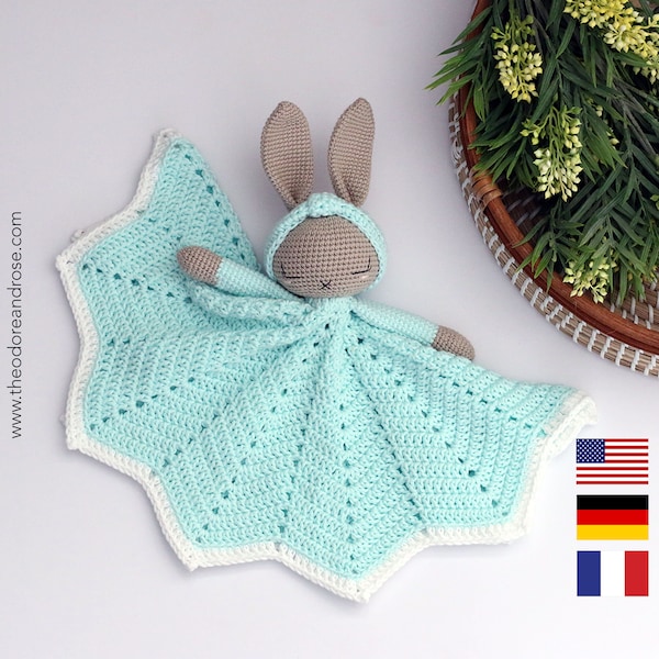 Couverture lovey lapin au crochet | Couverture de sécurité Hattie The Bonnie Bunny | Patron au crochet PDF | MOTIF UNIQUEMENT