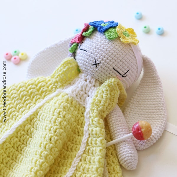 Bunny crochet lovey blanket | Fleur The Little Spring Bunny Security Blanket | Crochet Pattern PDF | PATTERN ONLY