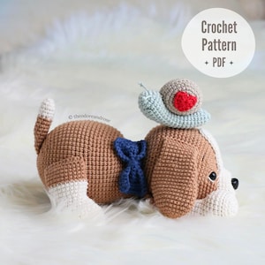 Barkley Beagle i Mr Snail – Wzór na szydełkowego szczeniaka Amigurumi (do pobrania w formacie PDF) – TYLKO W JĘZYKU ANGIELSKIM
