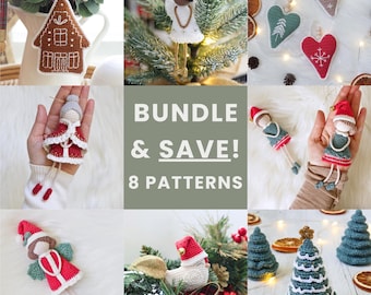 Christmas Ornament Crochet Pattern Bundle | 8 Amigurumi Decorations | Beginner Friendly PDF