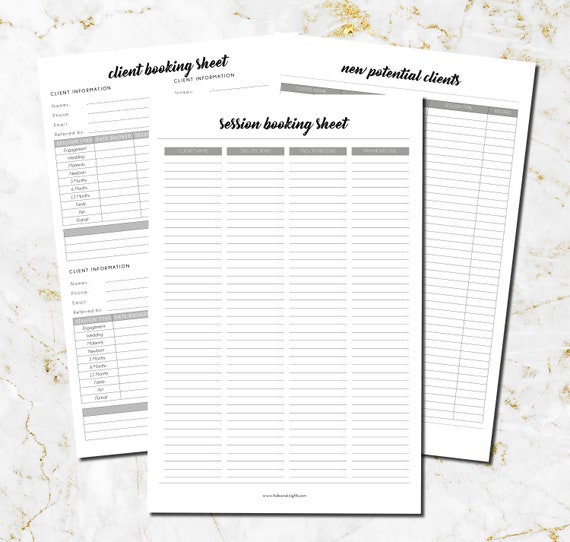 Photographer s Session Booking Sheets Printable Etsy