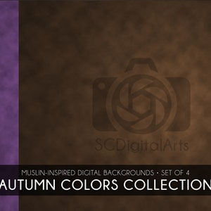 Autumn Colors Collection • Soft Black, Autumn Orange, Lilac Purple, Dark Brown • Muslin-inspired Digital Backdrops • Set of 4