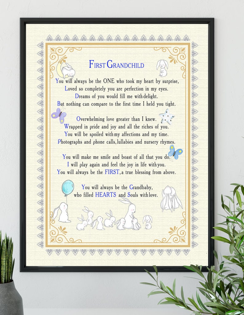 First Grandchild Poster Blue Ready To Frame Grandpa Gift