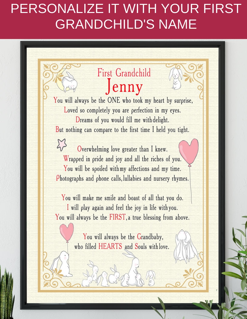 Personalized First Grandchild Poster Red Version Ready To - Etsy