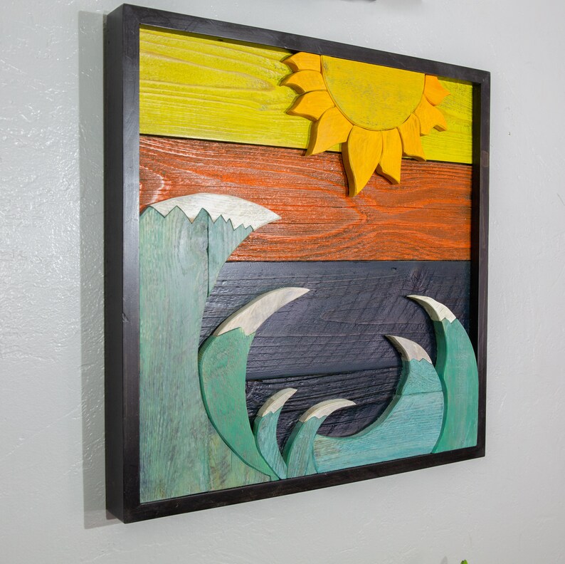 THE BEACH Waves and Sun wooden wall decor Rustic Wall Etsy