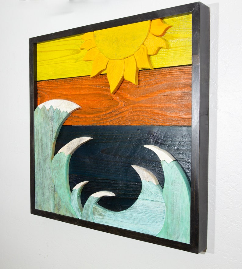 THE BEACH Waves and Sun wooden wall decor Rustic Wall Etsy