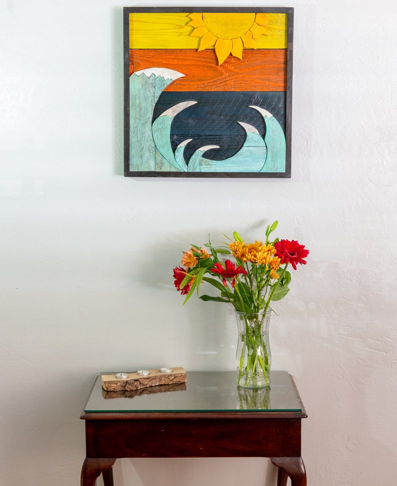 THE BEACH Waves and Sun wooden wall decor Rustic Wall Etsy