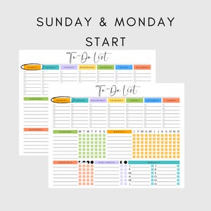 Printable To Do List Template Colorful PDF Checklist Daily Weekly Monthly Annual Instant Download Sunday & Monday Start Task Tracker ADHD A4 image 3